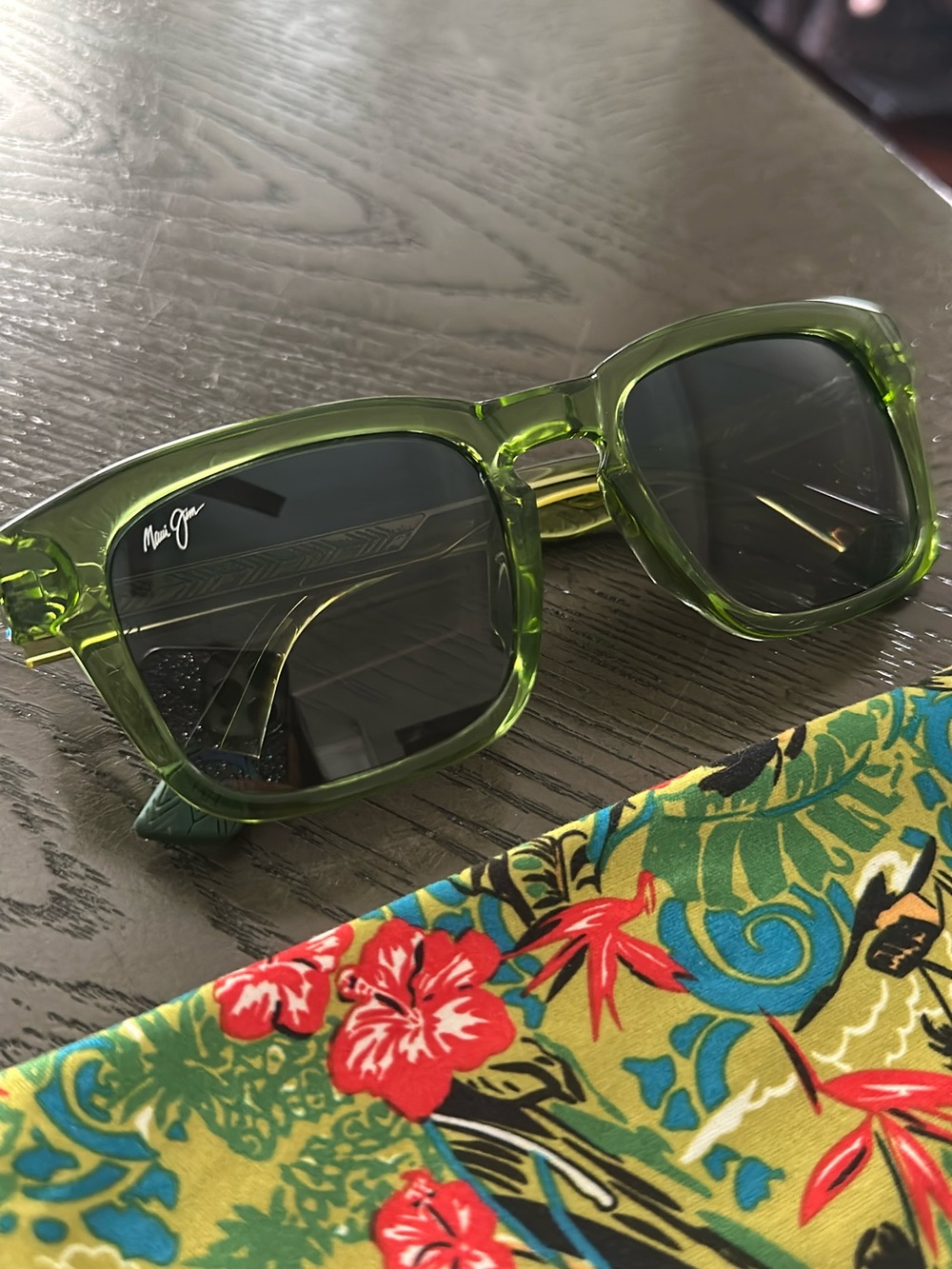 Maui Jim Translucent Olive Green Square Sunglasses